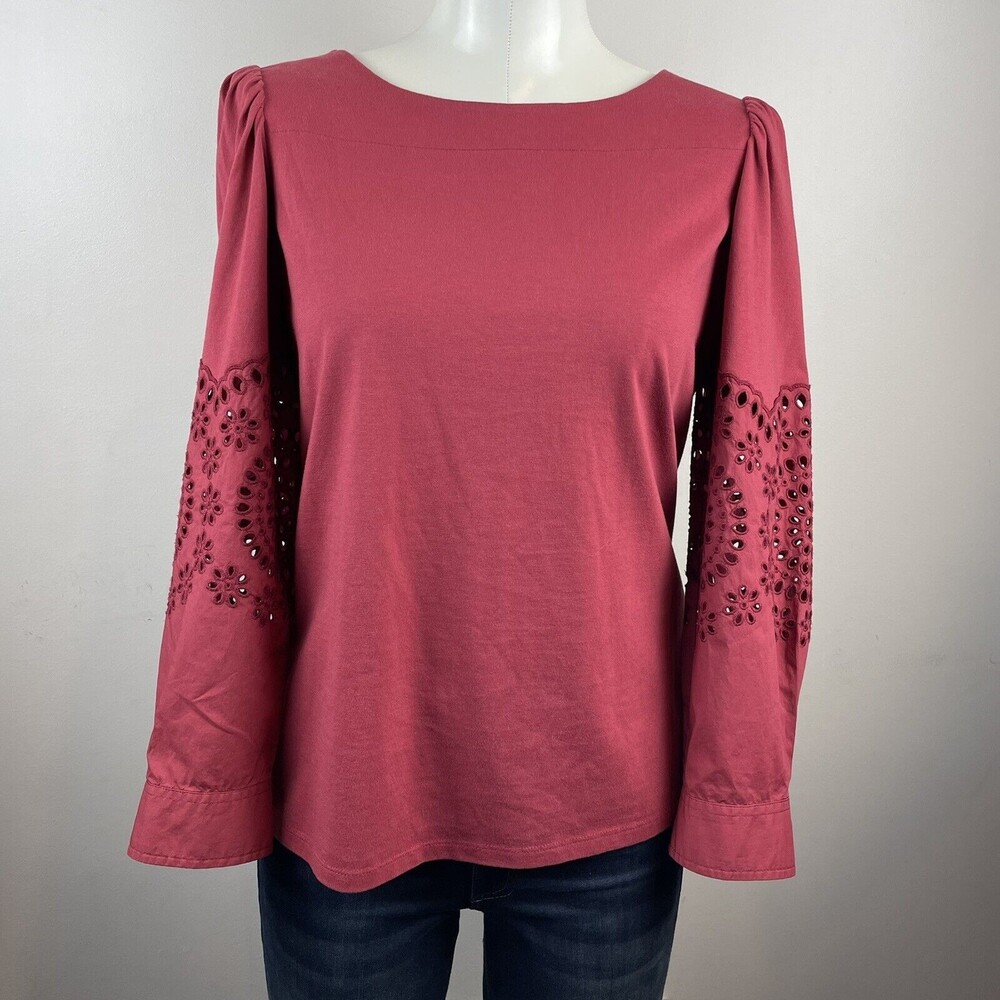 la vie rebecca taylor burgundy red bohemian cottage core blouse